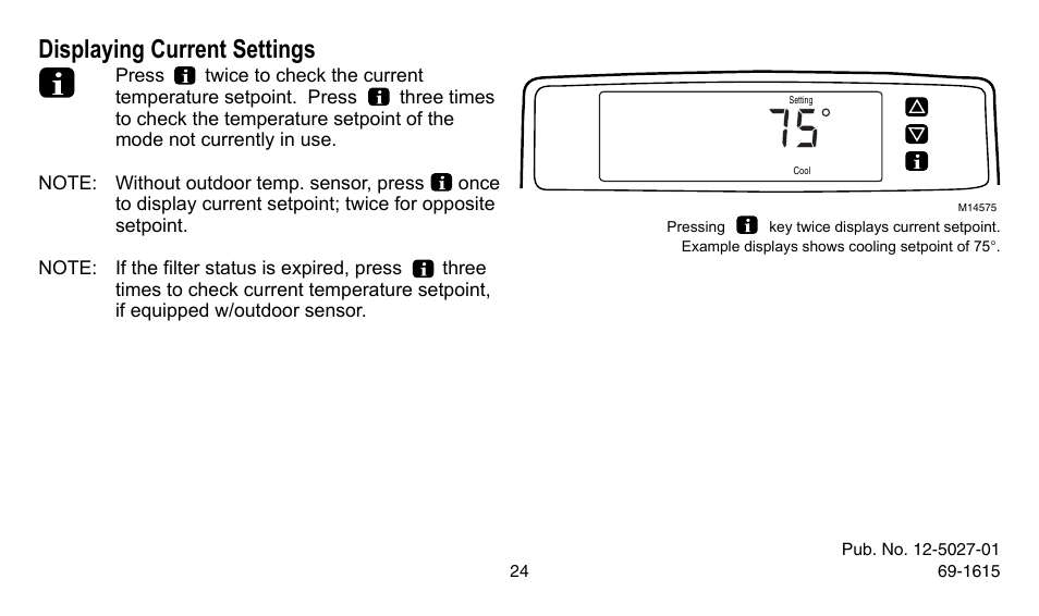 Displaying current settings | American Standard ASYSTAT302C User Manual | Page 24 / 68