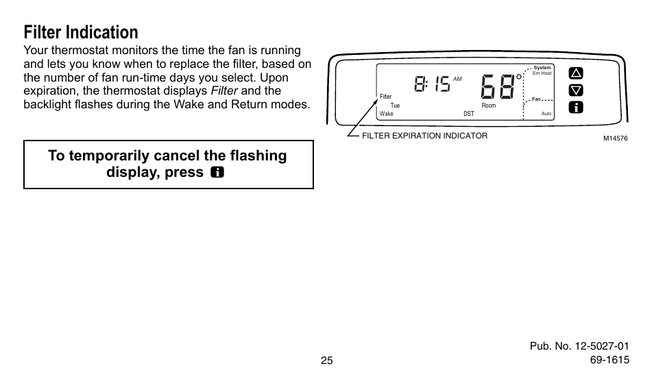 Filter indication | American Standard ASYSTAT302C User Manual | Page 25 / 68