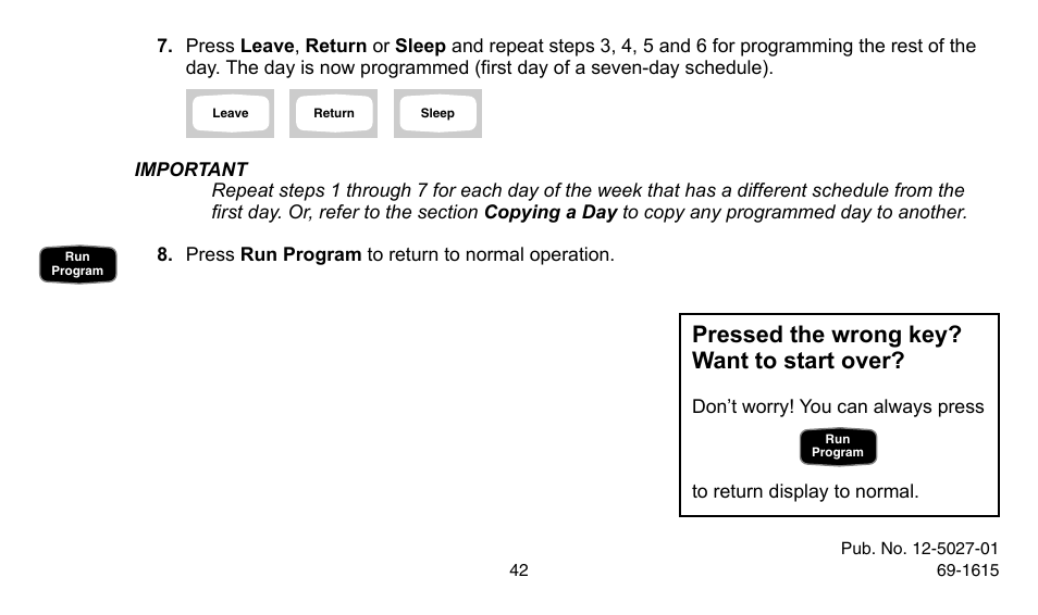 Pressed the wrong key? want to start over | American Standard ASYSTAT302C User Manual | Page 42 / 68