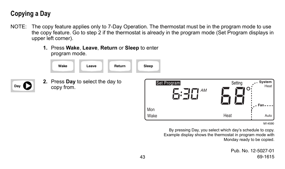 Copying a day | American Standard ASYSTAT302C User Manual | Page 43 / 68