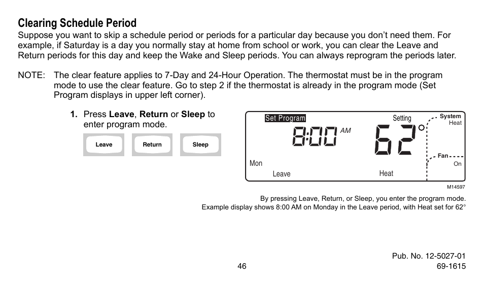 Clearing schedule period | American Standard ASYSTAT302C User Manual | Page 46 / 68