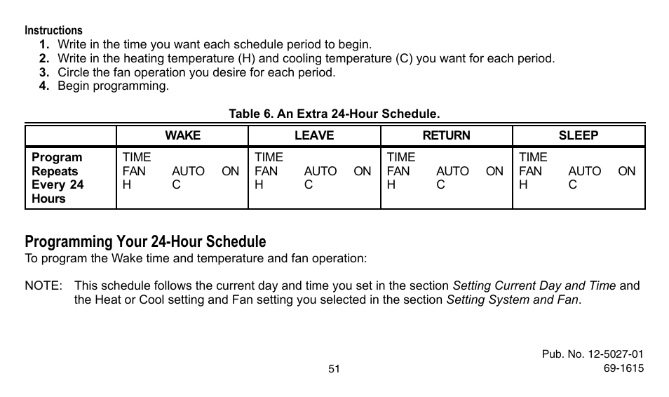 Programming your 24-hour schedule | American Standard ASYSTAT302C User Manual | Page 51 / 68