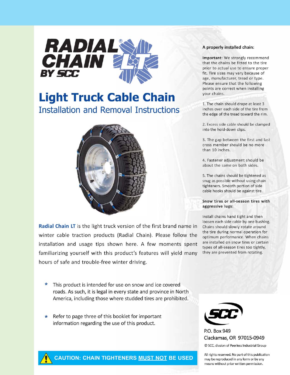 Security Chain Co (SCC) Radial Chain LT User Manual | 3 pages