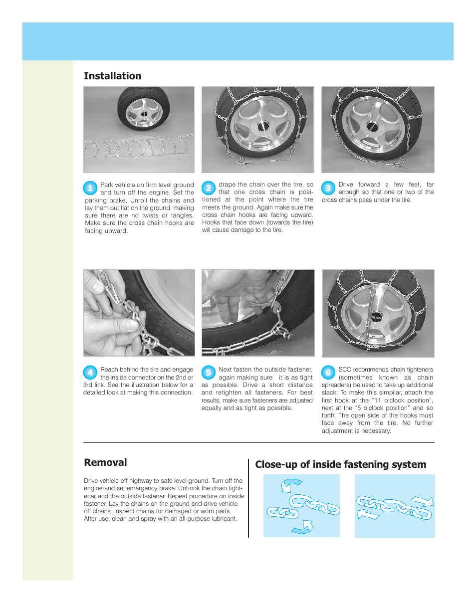 Installation removal, Close-up of inside fastening system | Security Chain Co (SCC) Quik Grip User Manual | Page 2 / 3