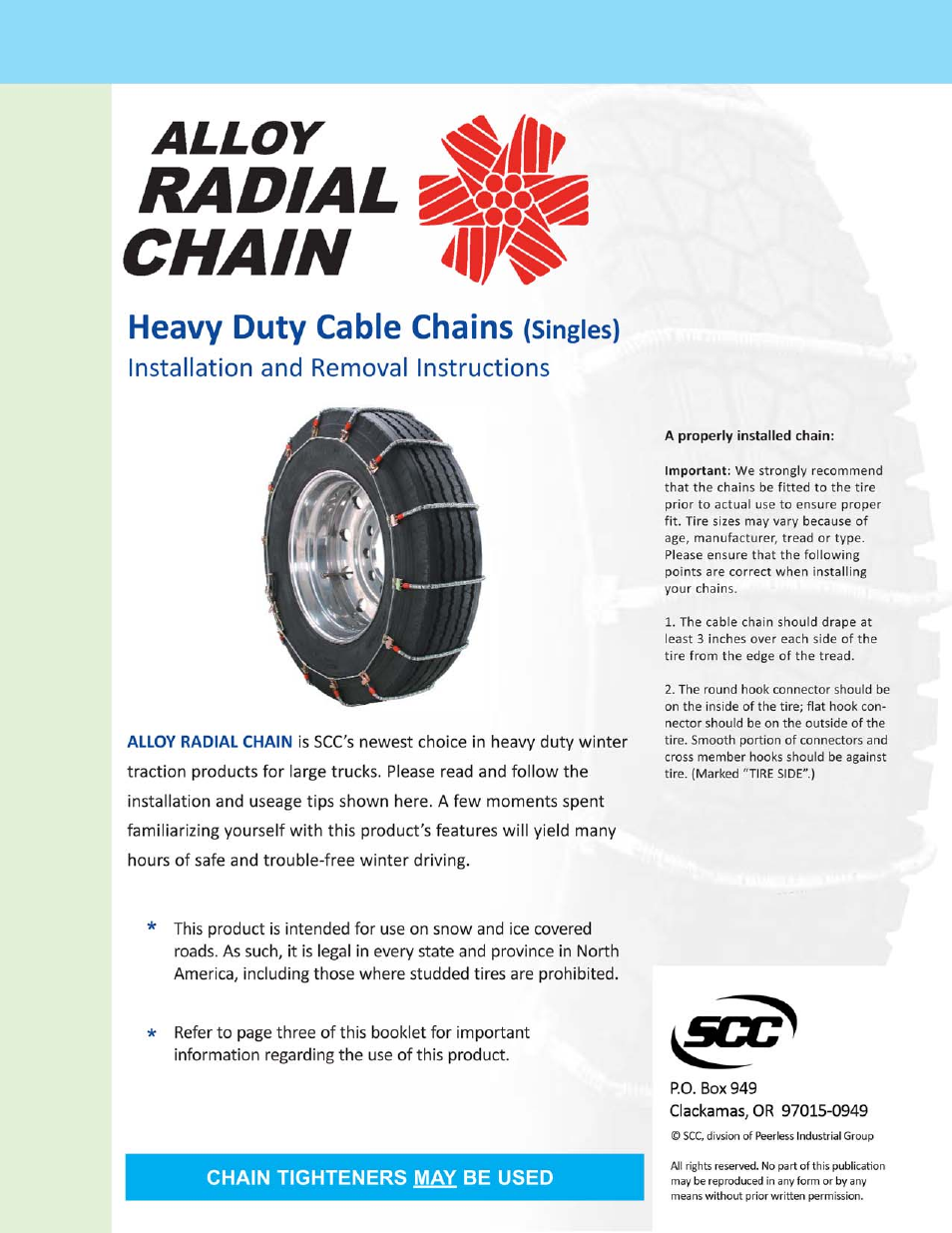 Security Chain Co (SCC) Alloy Radial Chain Single User Manual | 3 pages