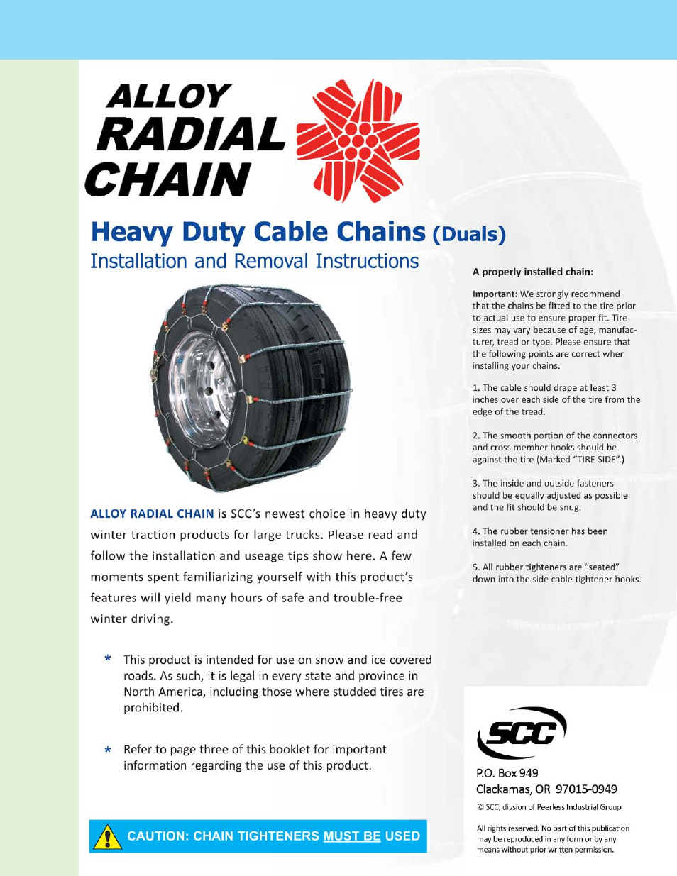 Security Chain Co (SCC) Alloy Radial Chain Dual User Manual | 3 pages