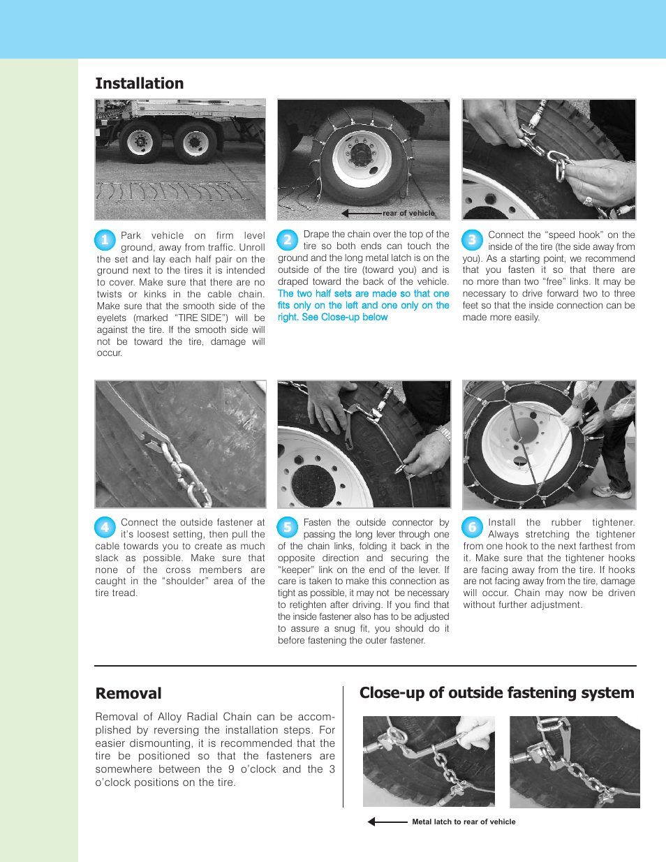 Installation removal, Close-up of outside fastening system | Security Chain Co (SCC) Alloy Radial Chain Dual User Manual | Page 2 / 3