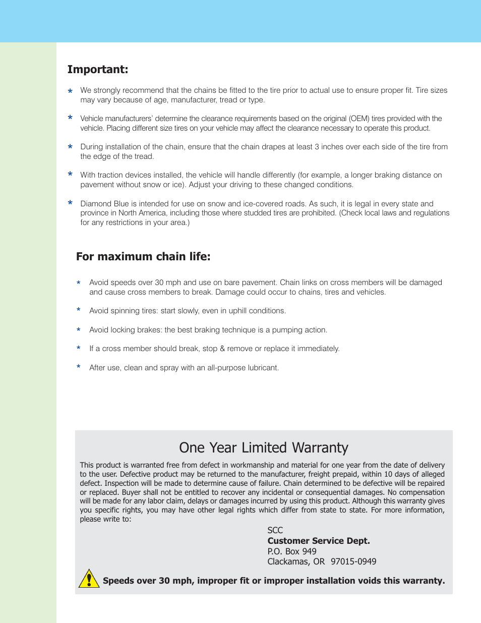 One year limited warranty | Security Chain Co (SCC) Diamond Blue User Manual | Page 3 / 3