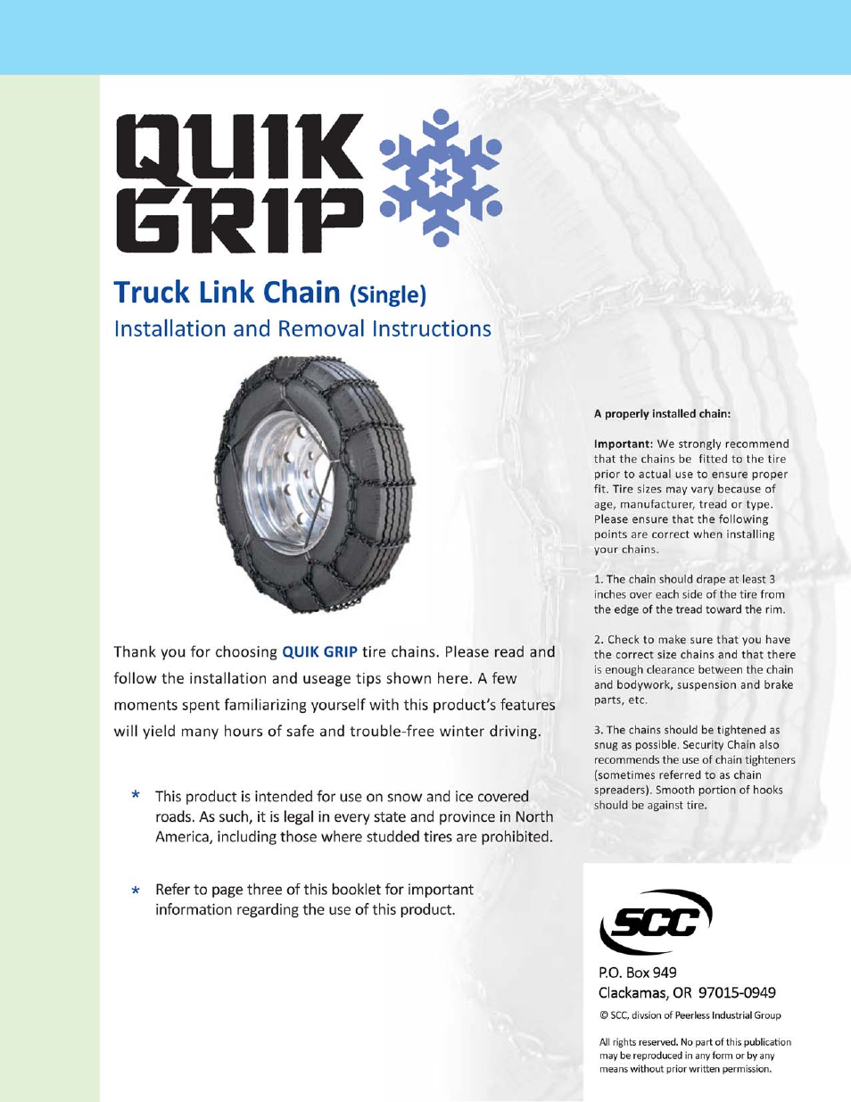 Security Chain Co (SCC) Quik Grip Non-CAM Single User Manual | 3 pages