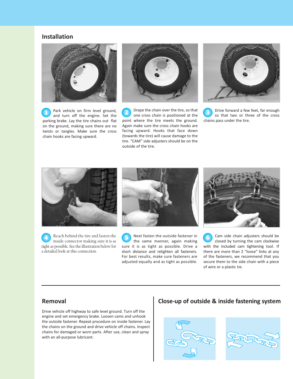 Installation removal, Close-up of outside & inside fastening system | Security Chain Co (SCC) Quik Grip CAM Dual User Manual | Page 2 / 3