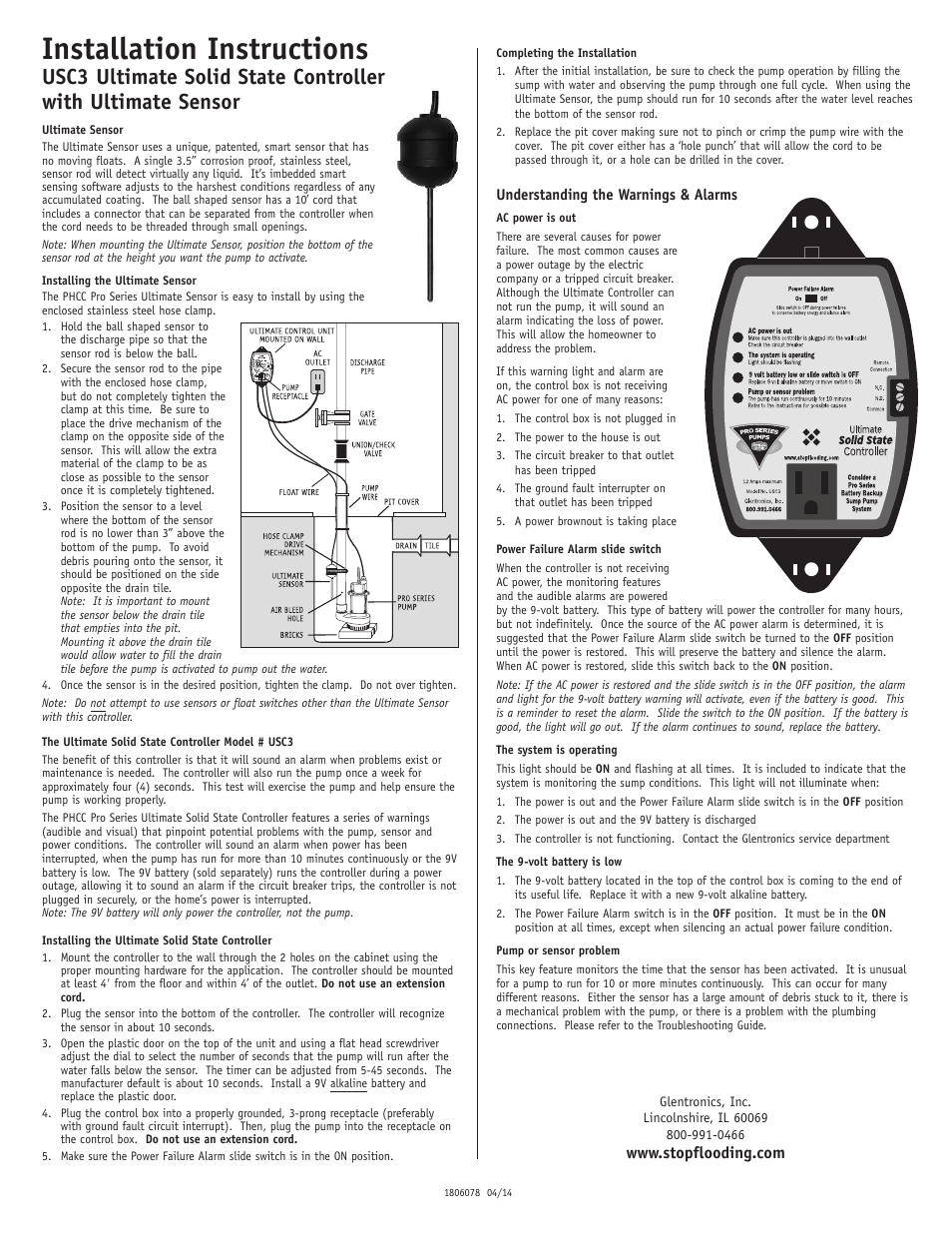 PHCC Pro Series USC3 Ultimate Solid State Controller with Ultimate Sensor User Manual | 3 pages