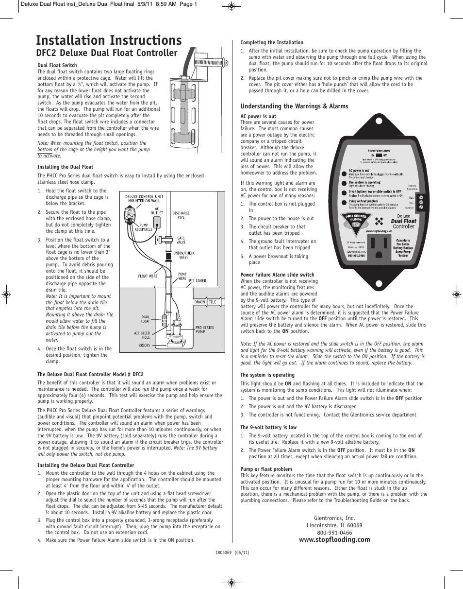 PHCC Pro Series DFC2 Deluxe Dual Float Controller User Manual | 2 pages
