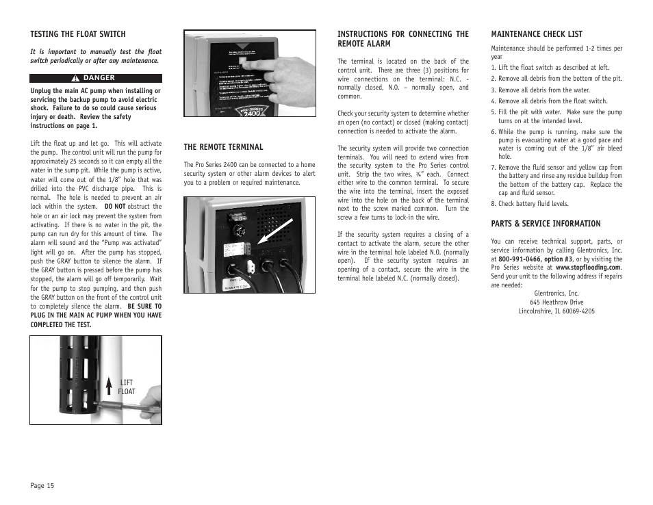 PHCC Pro Series Pro Series 2400 Battery Backup Sump Pump System User Manual | Page 16 / 20