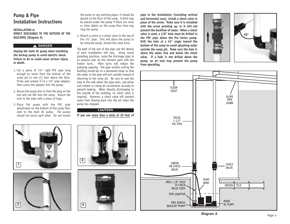 Pump & pipe installation instructions | PHCC Pro Series Pro Series 2400 Battery Backup Sump Pump System User Manual | Page 5 / 20