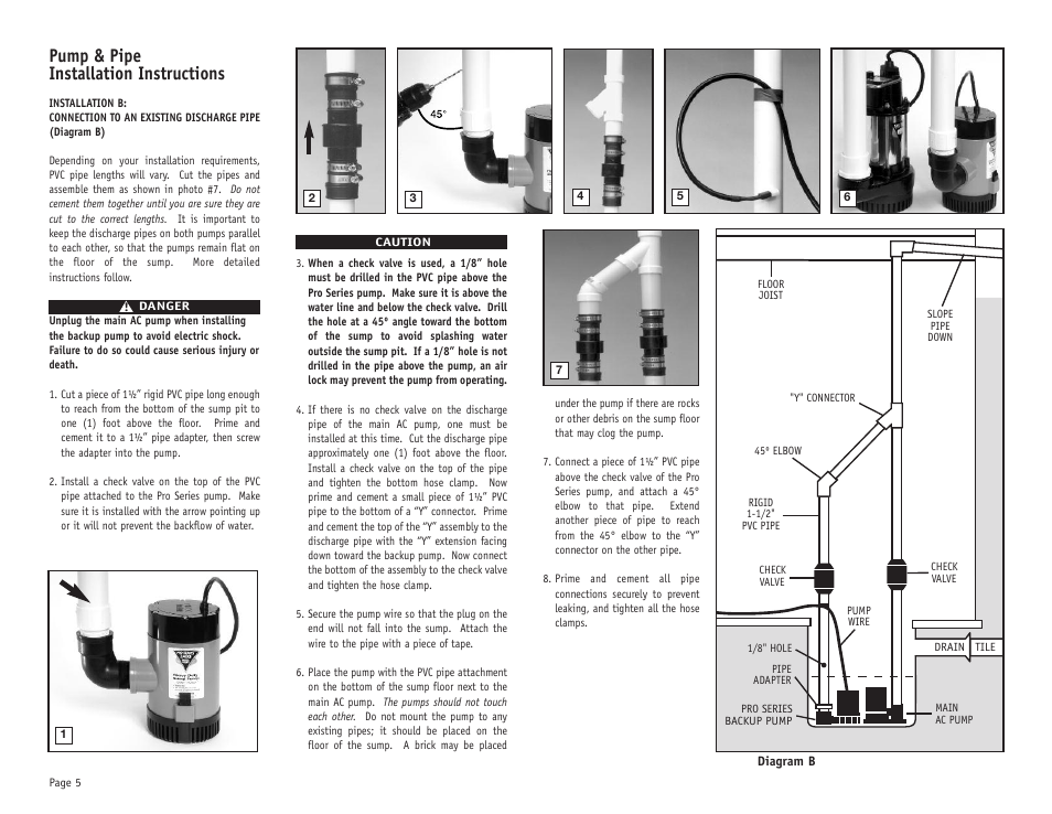 Pump & pipe installation instructions | PHCC Pro Series Pro Series 2400 Battery Backup Sump Pump System User Manual | Page 6 / 20