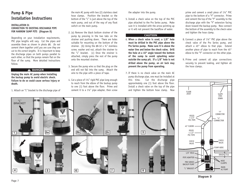 Pump & pipe installation instructions | PHCC Pro Series Pro Series 2400 Battery Backup Sump Pump System User Manual | Page 8 / 20