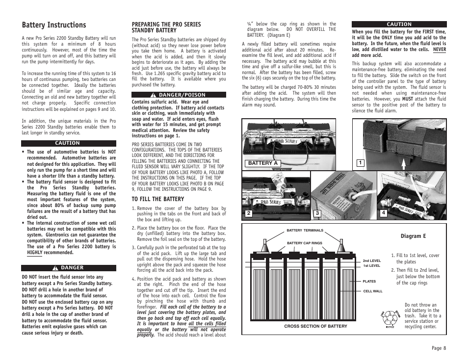 Battery instructions, Preparing the pro series standby battery | PHCC Pro Series Pro Series 2400 Battery Backup Sump Pump System User Manual | Page 9 / 20