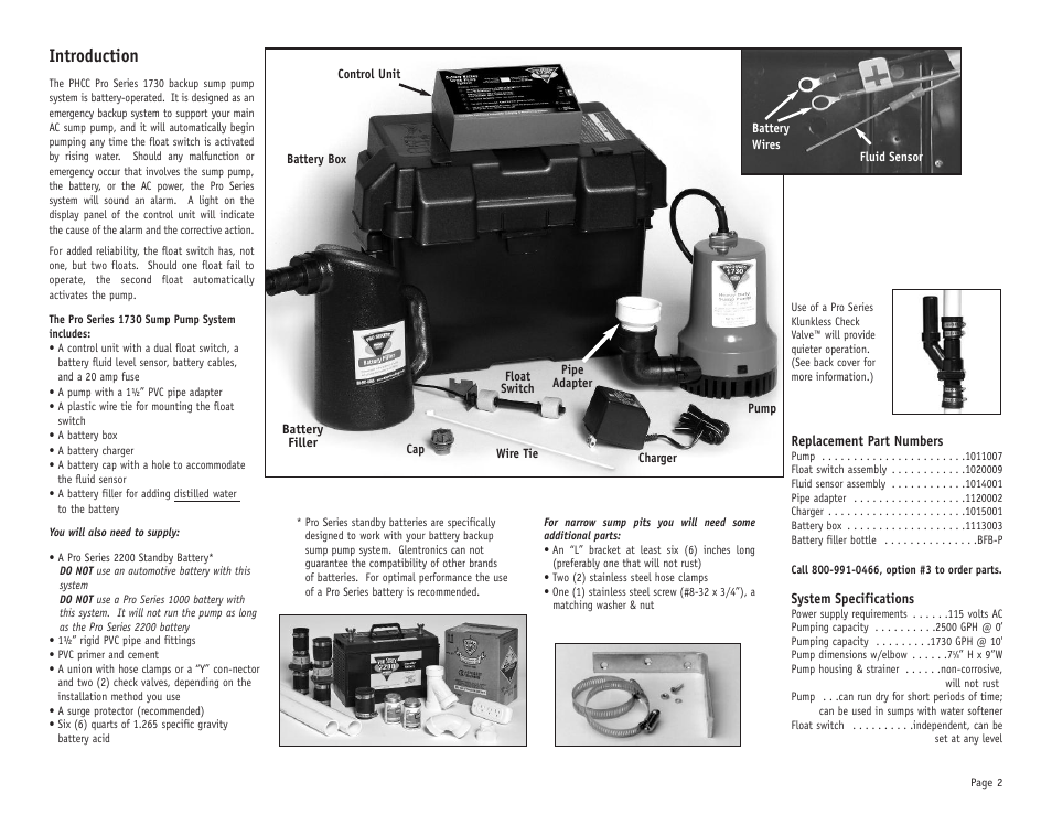 Introduction | PHCC Pro Series Pro Series 1730 Battery Backup Sump Pump System User Manual | Page 3 / 16