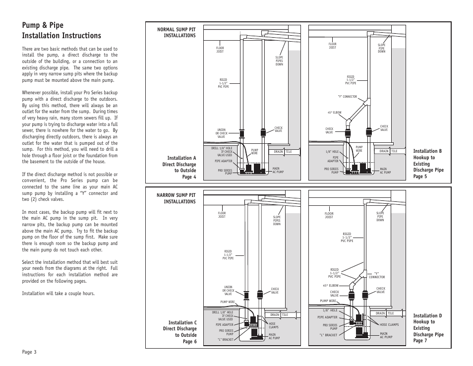 Pump & pipe installation instructions | PHCC Pro Series Pro Series 1730 Battery Backup Sump Pump System User Manual | Page 4 / 16
