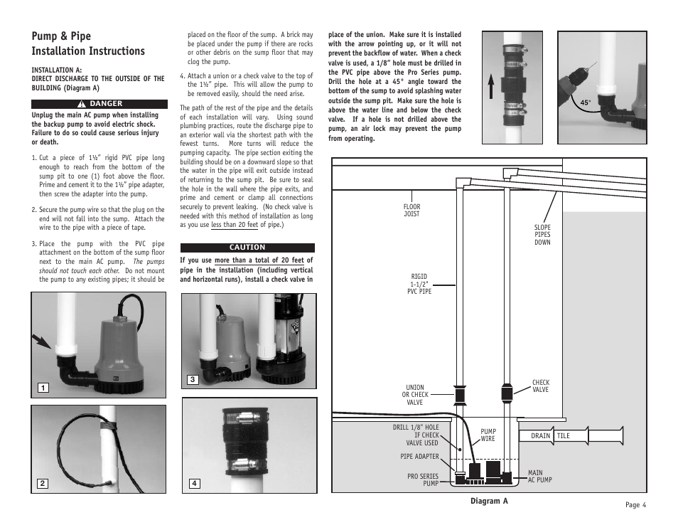 Pump & pipe installation instructions | PHCC Pro Series Pro Series 1730 Battery Backup Sump Pump System User Manual | Page 5 / 16
