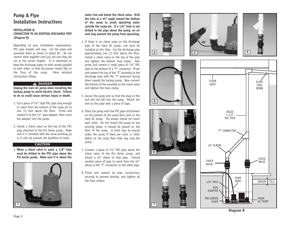 Pump & pipe installation instructions | PHCC Pro Series Pro Series 1730 Battery Backup Sump Pump System User Manual | Page 6 / 16