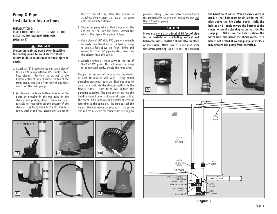 Pump & pipe installation instructions | PHCC Pro Series Pro Series 1730 Battery Backup Sump Pump System User Manual | Page 7 / 16