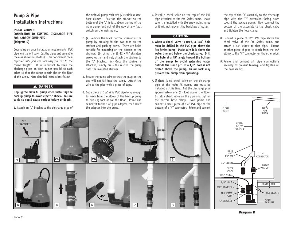 Pump & pipe installation instructions | PHCC Pro Series Pro Series 1730 Battery Backup Sump Pump System User Manual | Page 8 / 16