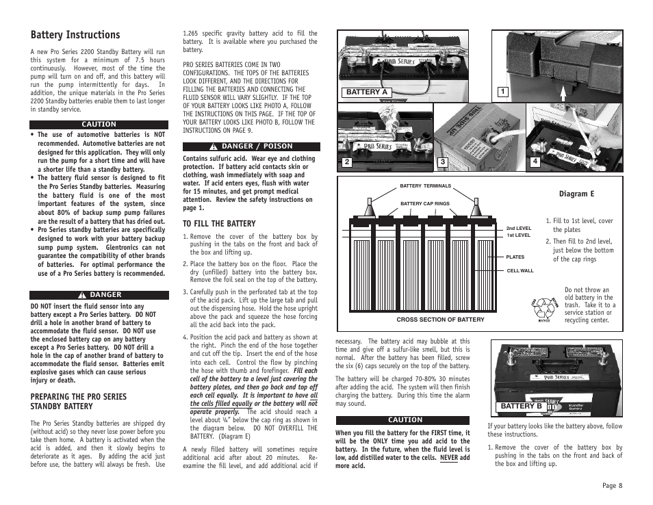 Battery instructions, Preparing the pro series standby battery | PHCC Pro Series Pro Series 1730 Battery Backup Sump Pump System User Manual | Page 9 / 16