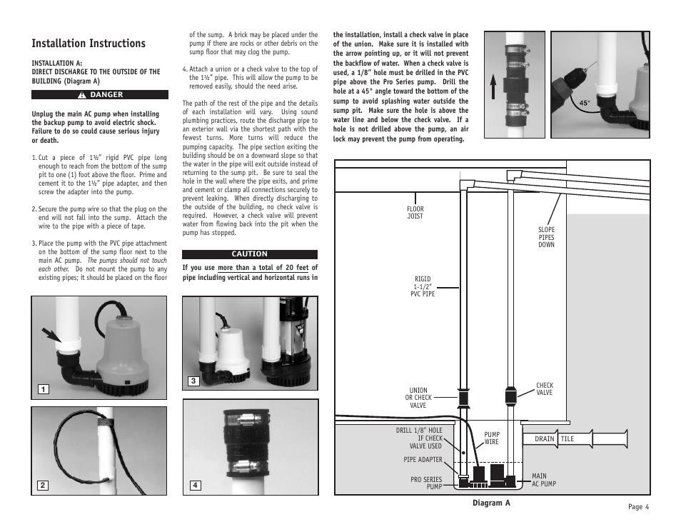 Installation instructions | PHCC Pro Series Pro Series 1000 Battery Backup Sump Pump System (with silence switch) User Manual | Page 5 / 16