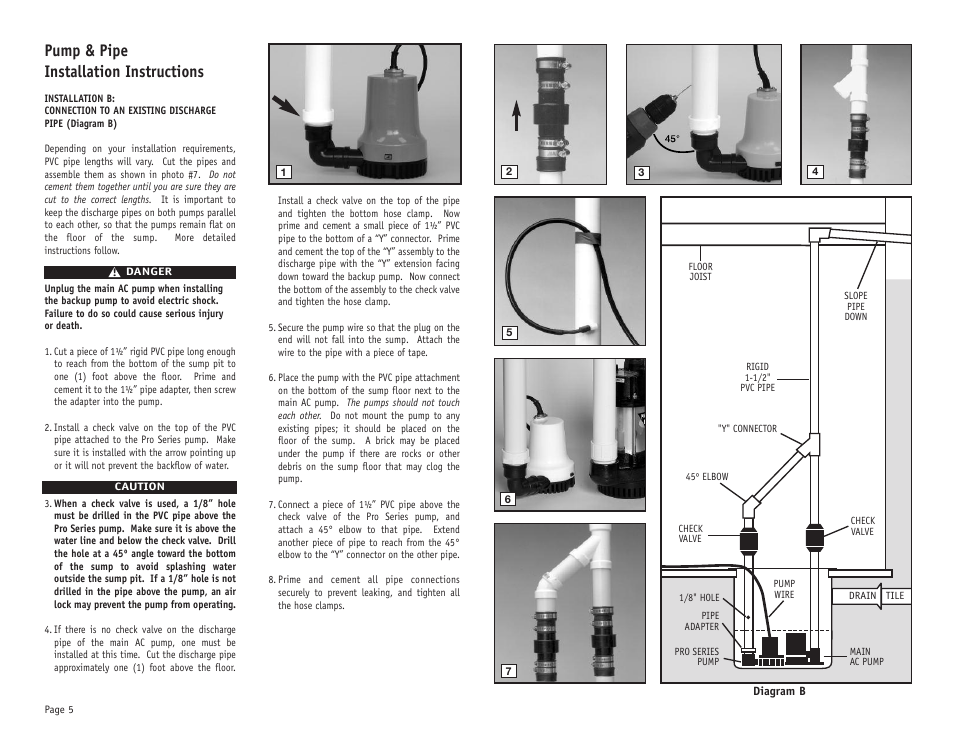 Pump & pipe installation instructions | PHCC Pro Series Pro Series 1000 Battery Backup Sump Pump System (with silence switch) User Manual | Page 6 / 16