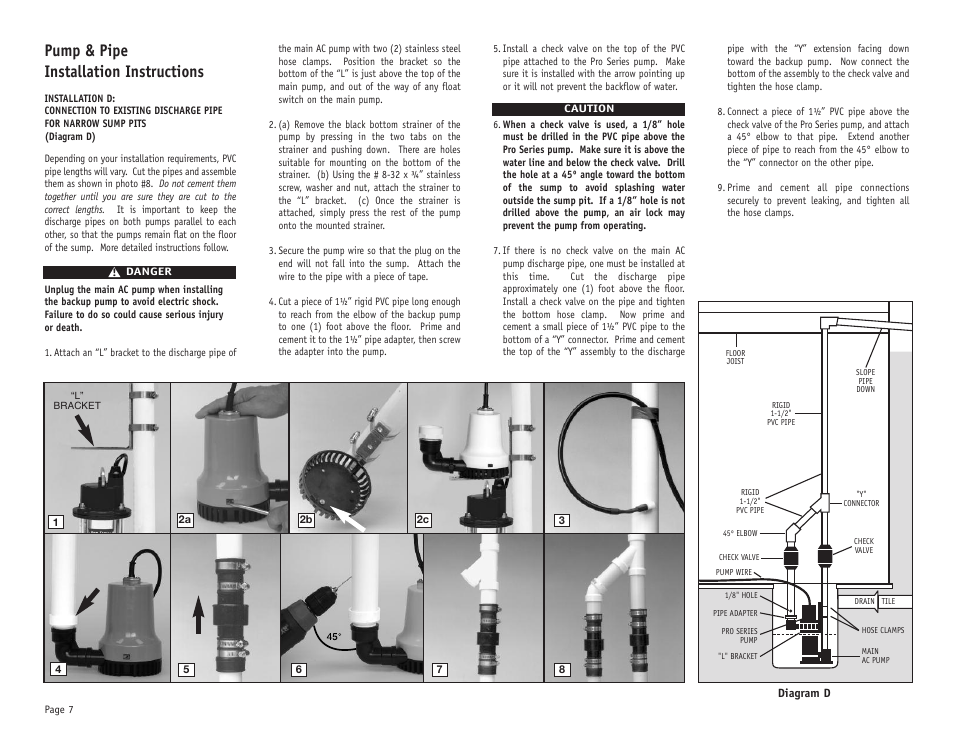 Pump & pipe installation instructions | PHCC Pro Series Pro Series 1000 Battery Backup Sump Pump System (with silence switch) User Manual | Page 8 / 16