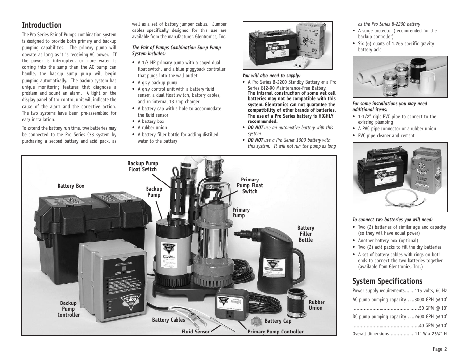 Introduction, System specifications | PHCC Pro Series Pro Series C33 User Manual | Page 3 / 19