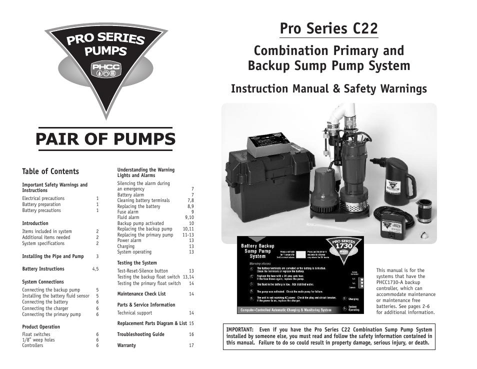 PHCC Pro Series Pro Series C22 User Manual | 19 pages