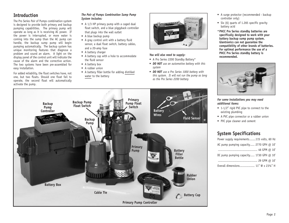 Introduction, System specifications | PHCC Pro Series Pro Series C22 User Manual | Page 3 / 19