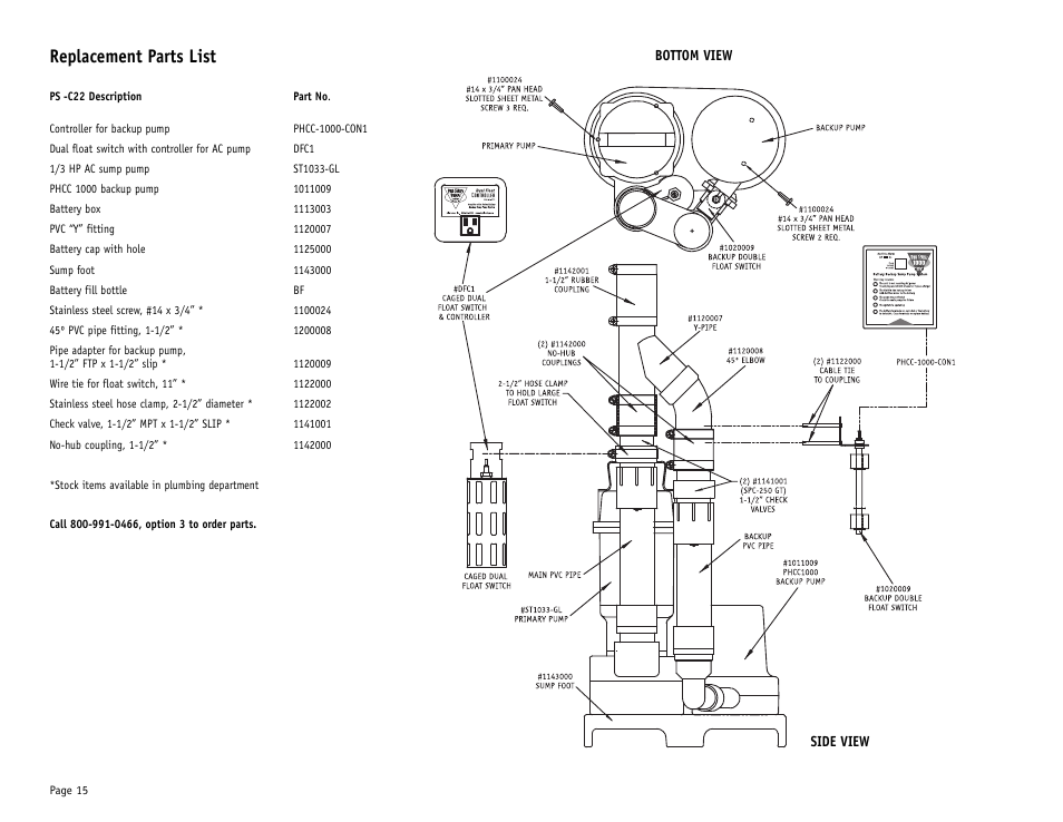 Replacement parts list | PHCC Pro Series Pro Series C11 User Manual | Page 16 / 19