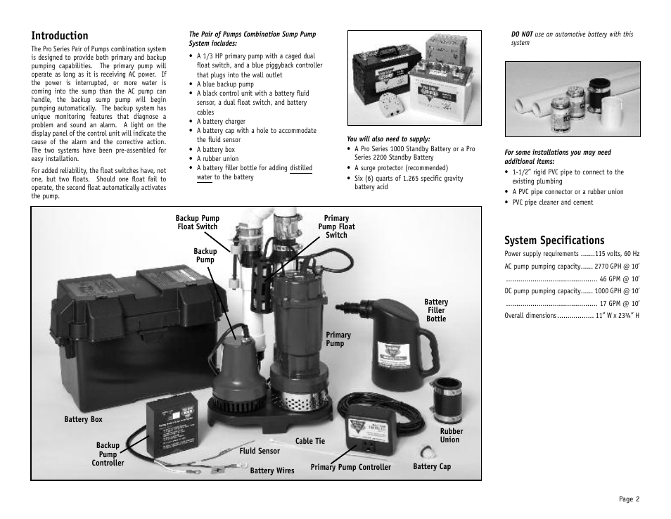 Introduction, System specifications | PHCC Pro Series Pro Series C11 User Manual | Page 3 / 19