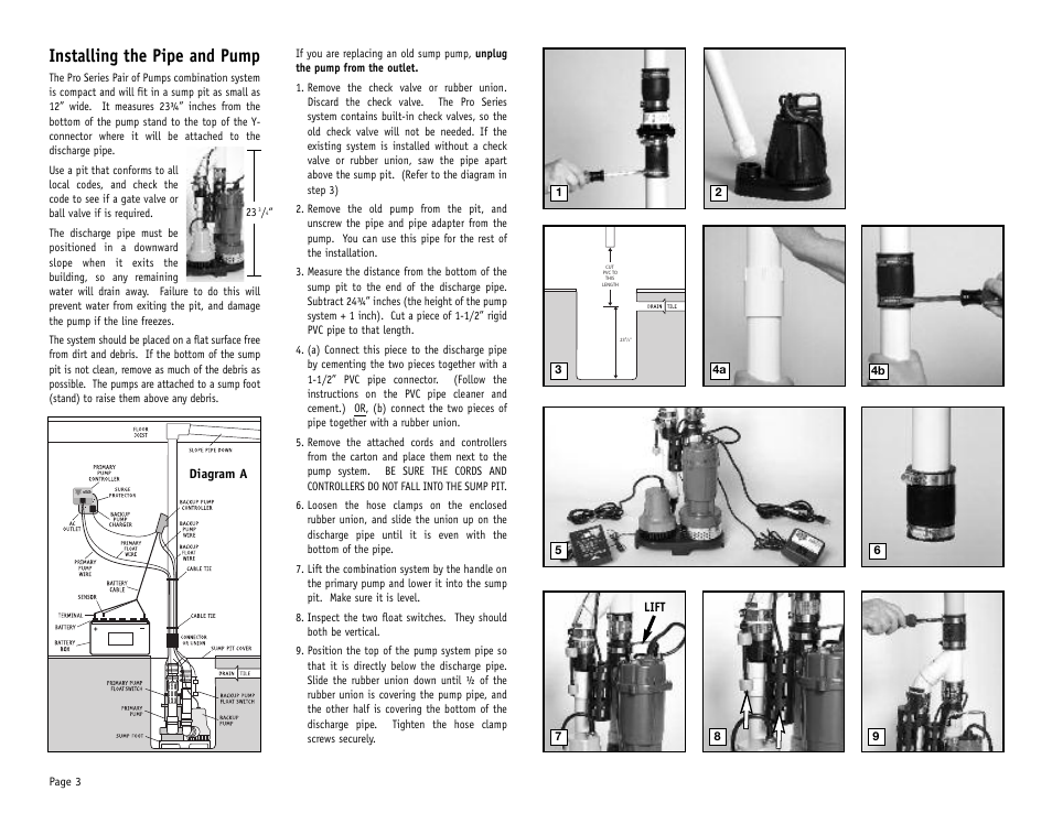 Installing the pipe and pump | PHCC Pro Series Pro Series C11 User Manual | Page 4 / 19