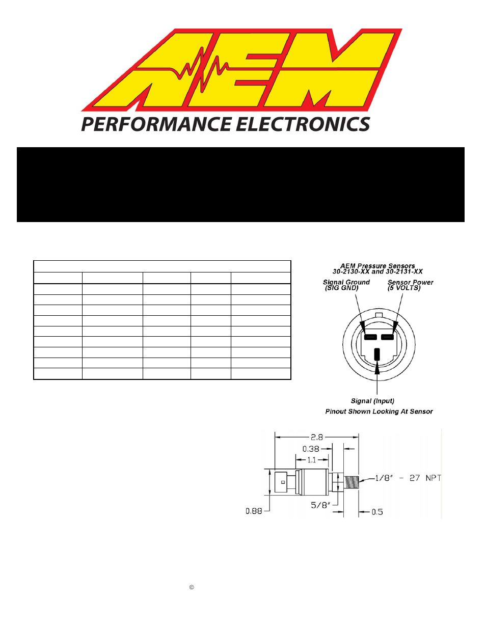 AEM 30-2130-XXX Stainless Steel Pressure Sensor User Manual | 2 pages