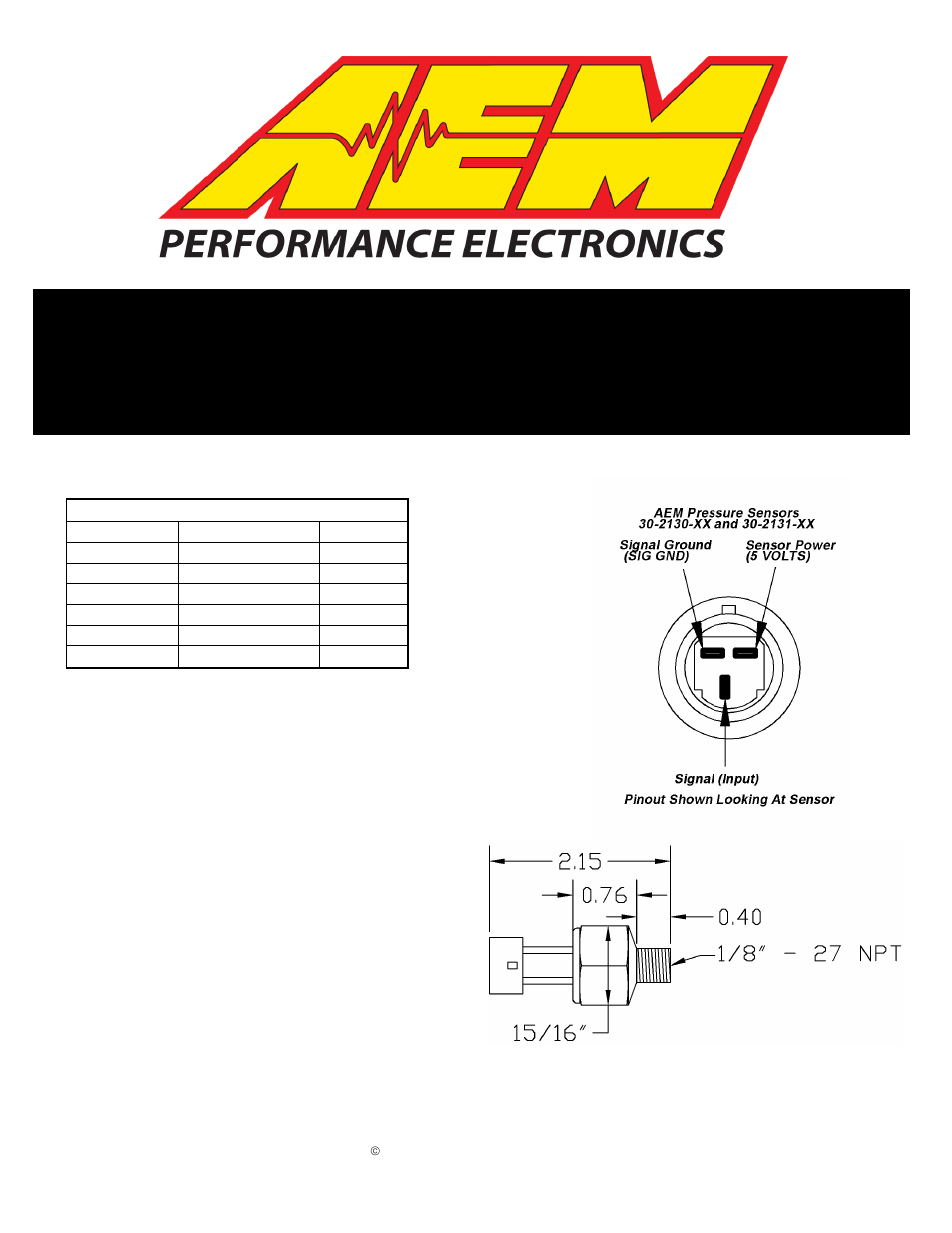AEM 30-2131-XXX Brass Pressure Sensor User Manual | 2 pages