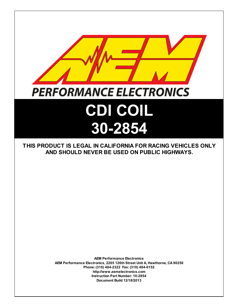 AEM 30-2854-4PK CDI Pencil Coil 4 Pack User Manual | 4 pages