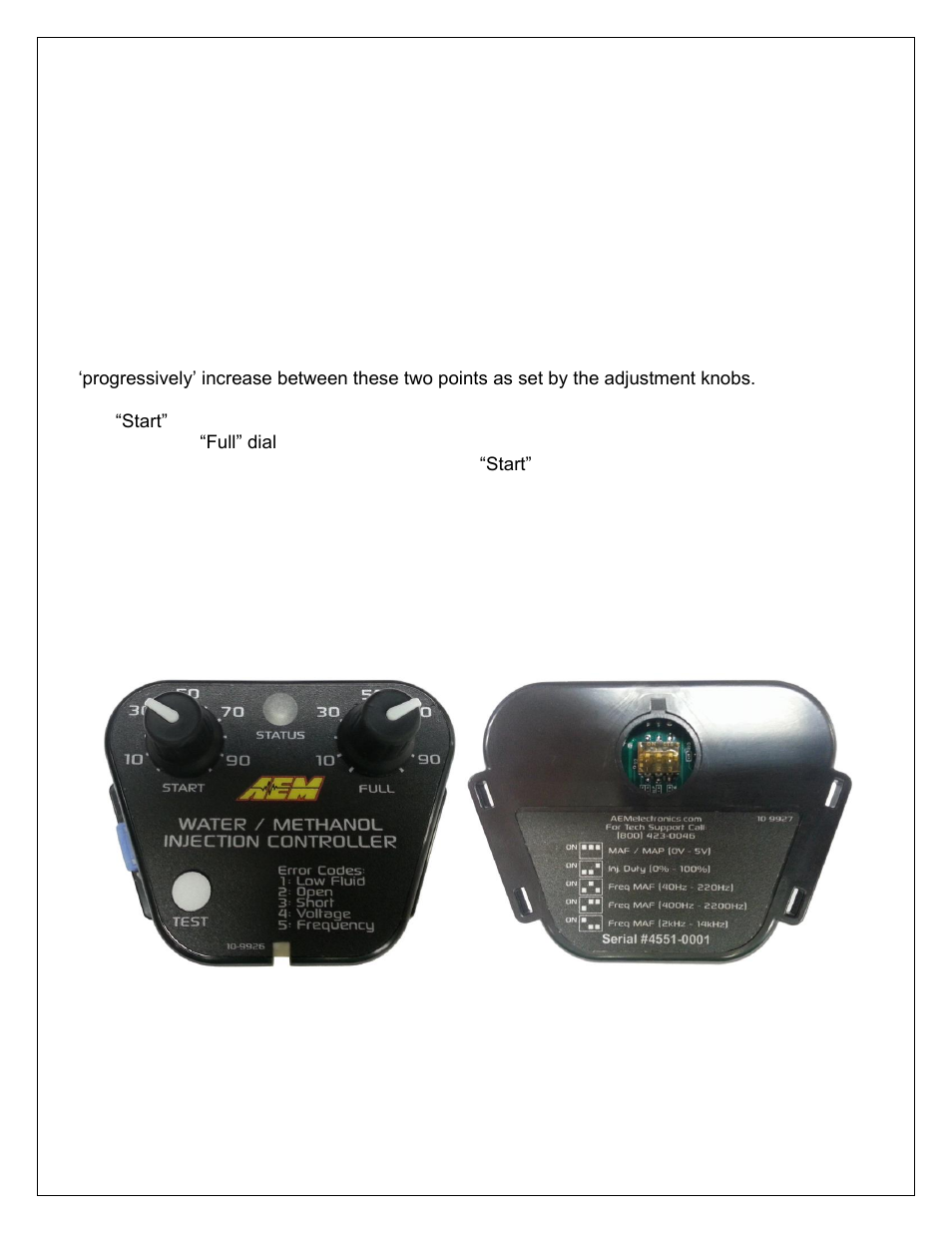 Controller, Settings, Mode selection | Status led | AEM 30-3352 V2 Water Methanol Nozzle and Controller Kit Multi Input Controller User Manual | Page 18 / 23