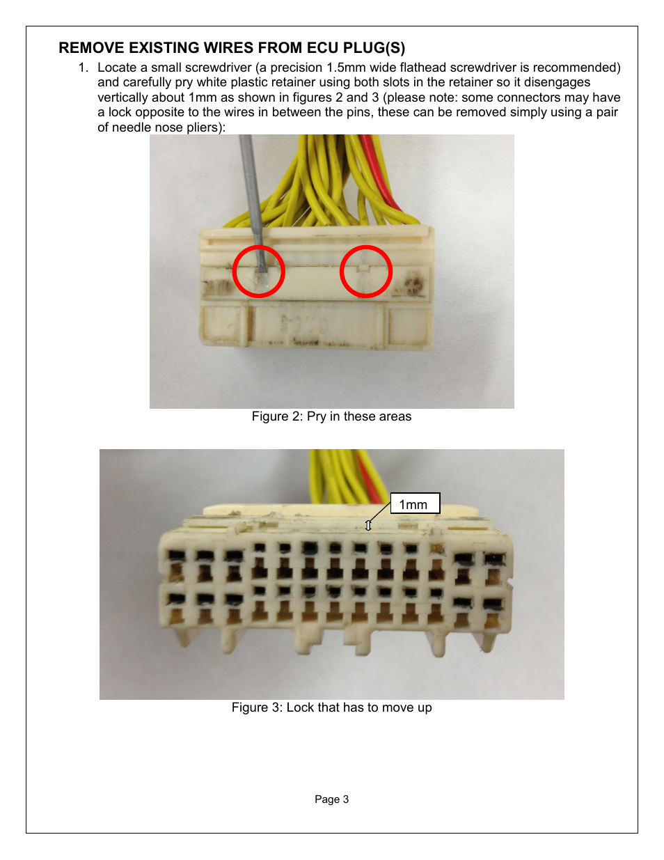 Remove existing wires from ecu plug(s) | AEM 30-3434 Series 2 AEMnet Adapter User Manual | Page 3 / 8