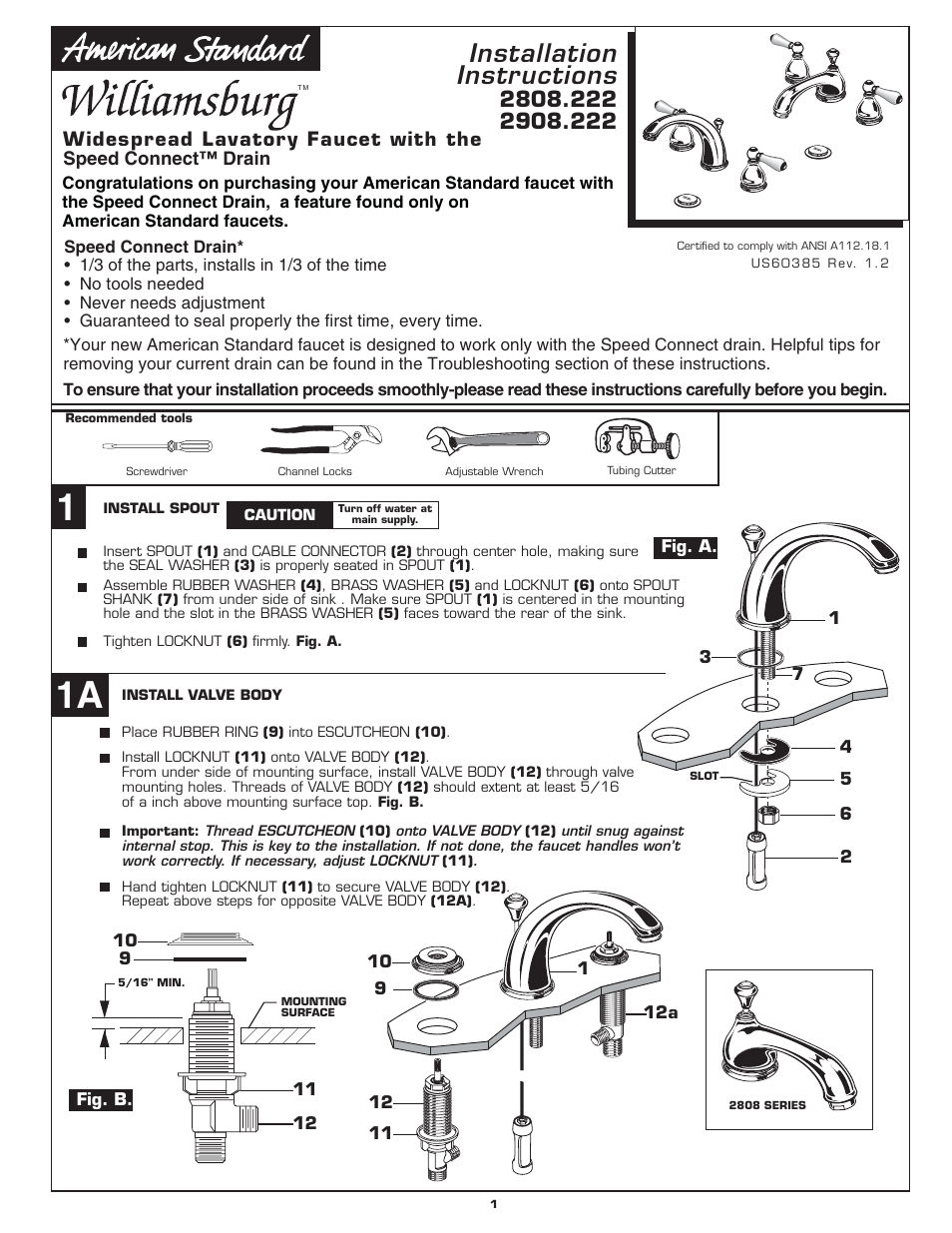 American Standard Williamsburg 2908.222 User Manual | 4 pages