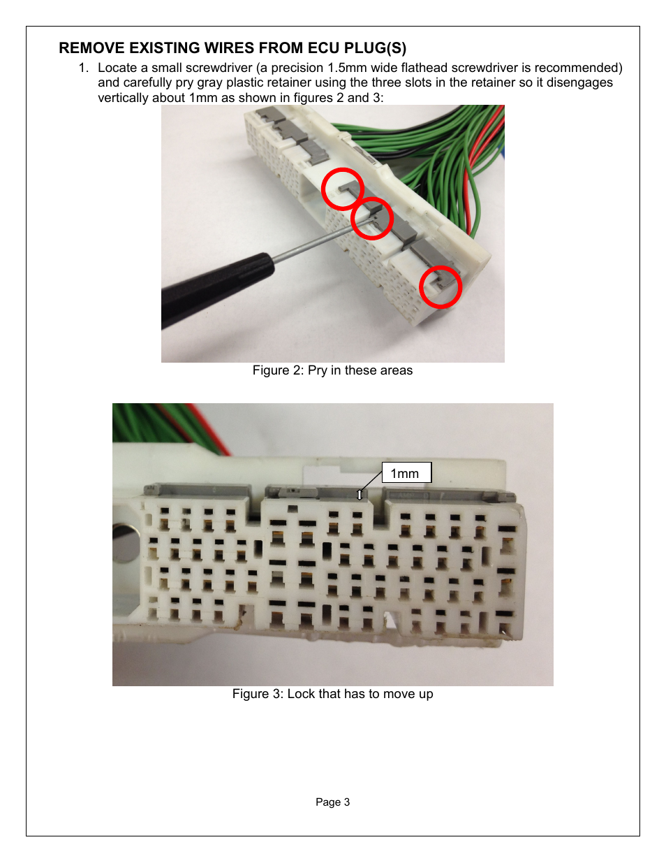 Remove existing wires from ecu plug(s) | AEM 30-3437 Series 2 AEMnet Adapter User Manual | Page 3 / 8