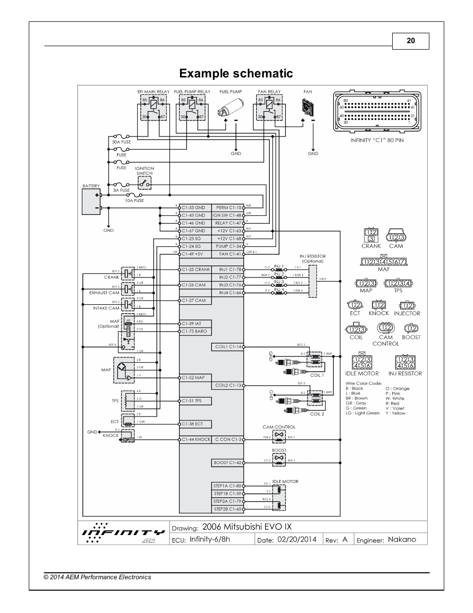 Example schematic, Part viii, 8example schematic | AEM 30-3705 Infinity-6/8h Mini-Harness User Manual | Page 23 / 24