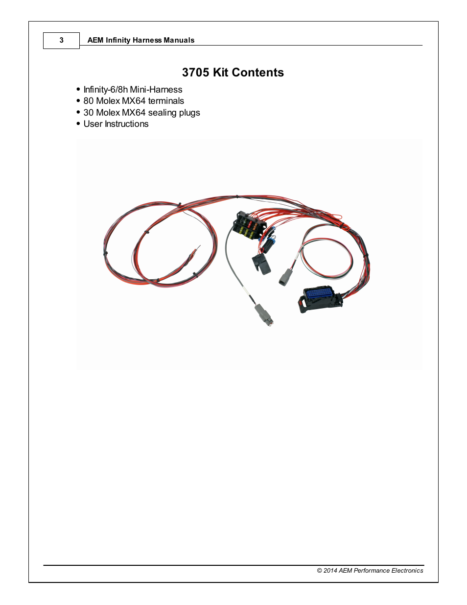 3705 kit contents, Part ii | AEM 30-3705 Infinity-6/8h Mini-Harness User Manual | Page 6 / 24
