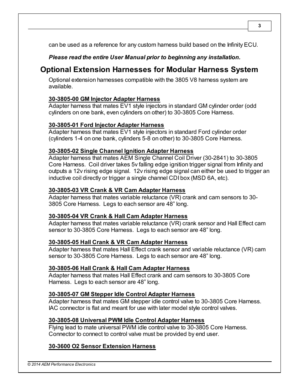 AEM 30-3805 Universal V8 Core Harness User Manual | Page 3 / 35