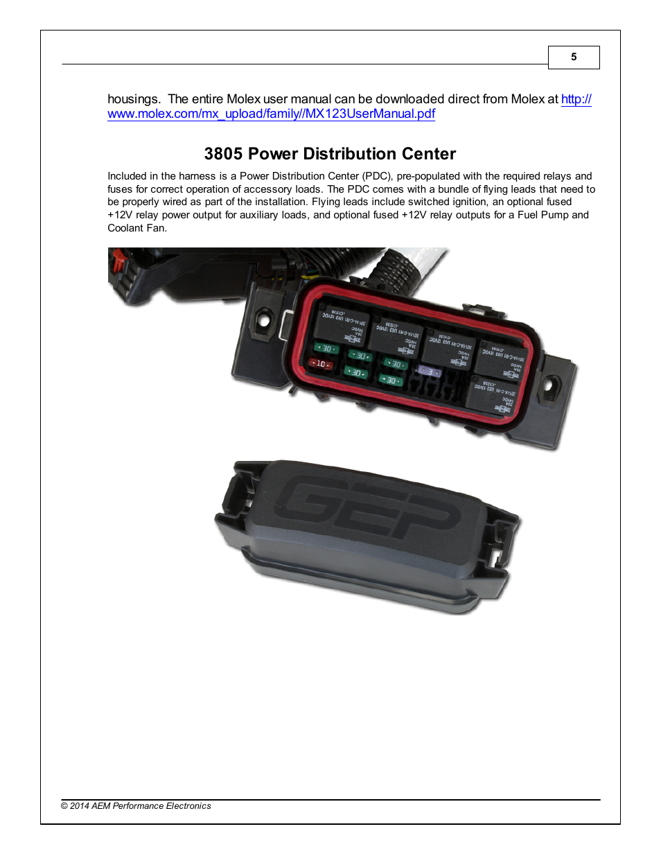 3805 power distribution center | AEM 30-3805 Universal V8 Core Harness User Manual | Page 5 / 35
