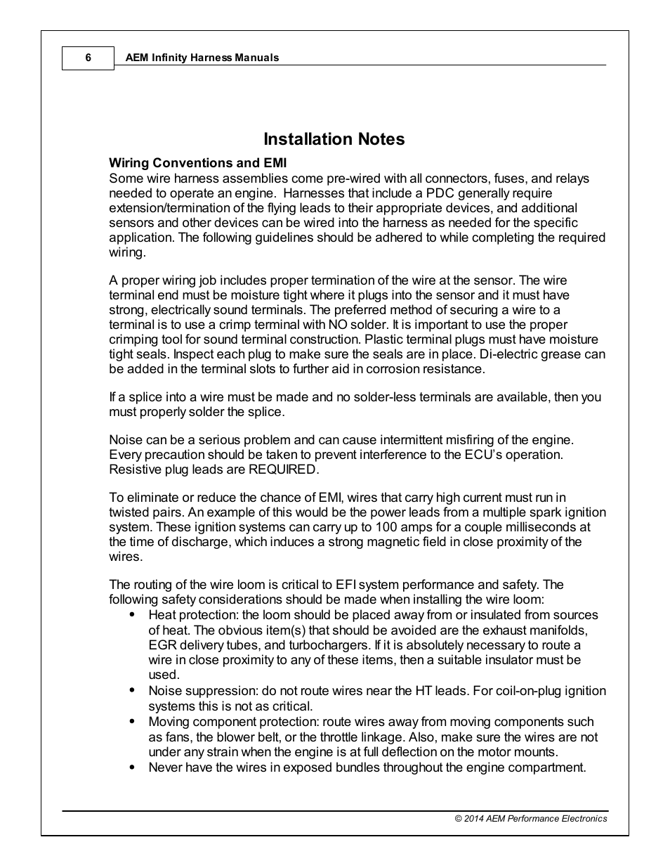 Installation notes | AEM 30-3805 Universal V8 Core Harness User Manual | Page 6 / 35