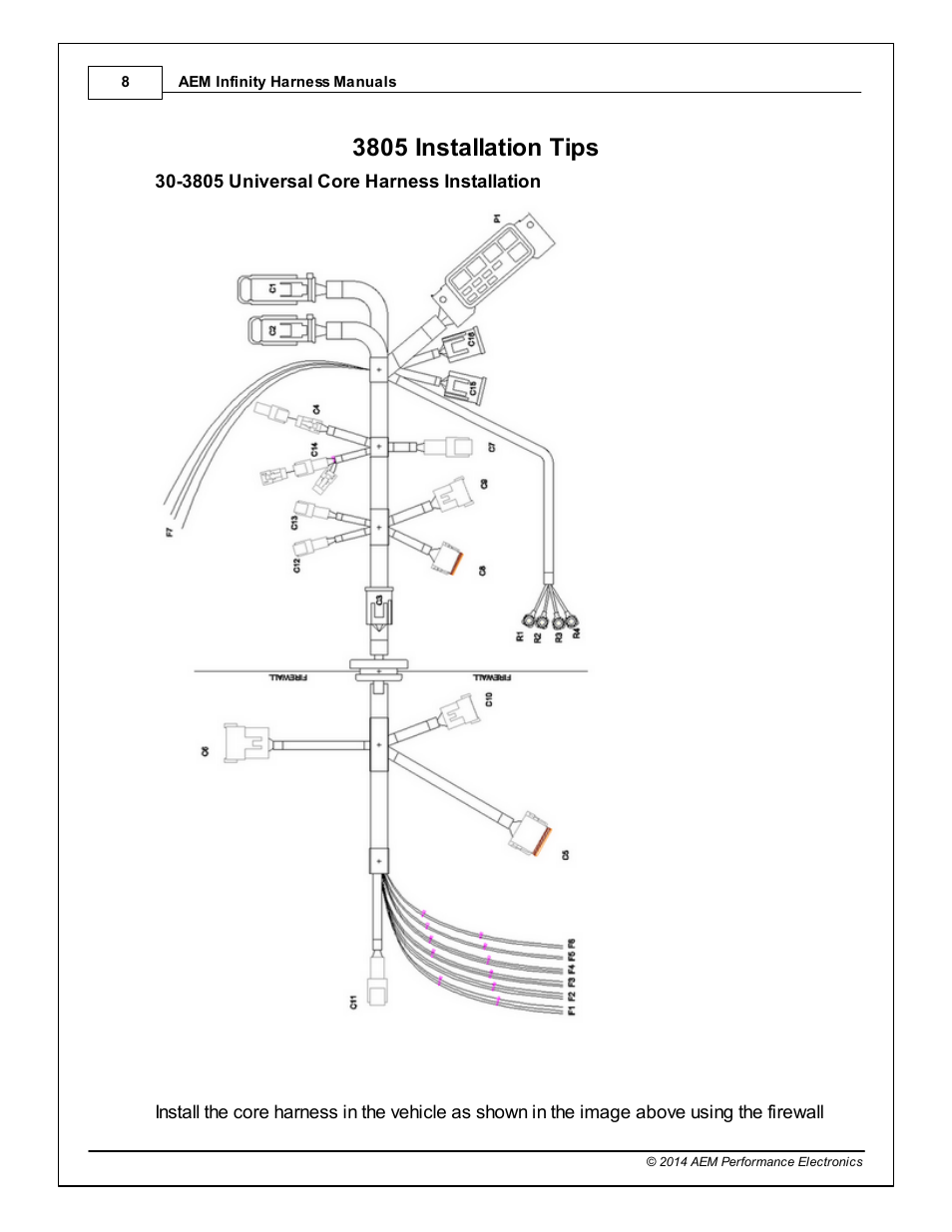 3805 installation tips | AEM 30-3805 Universal V8 Core Harness User Manual | Page 8 / 35